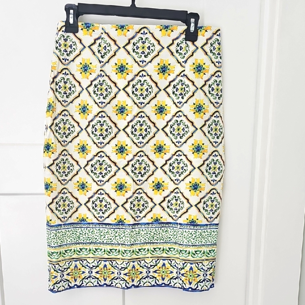 Antonio Melani Floral Patterned Citrus Grove Skirt in Yellow and Blue Size 8